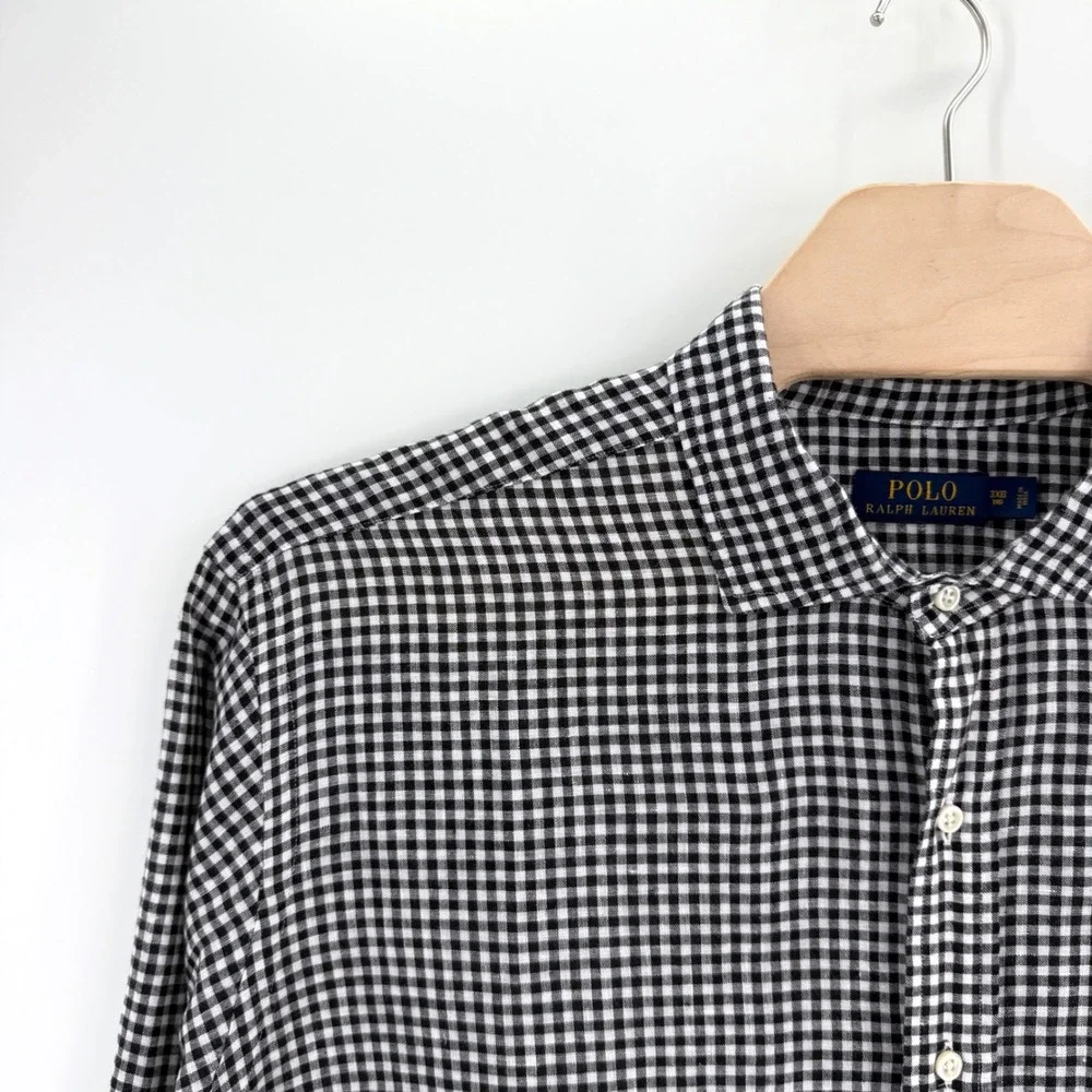 Polo Ralph Lauren Gingham Linen Shirt 3XB Big Linen Black White Preppy Style